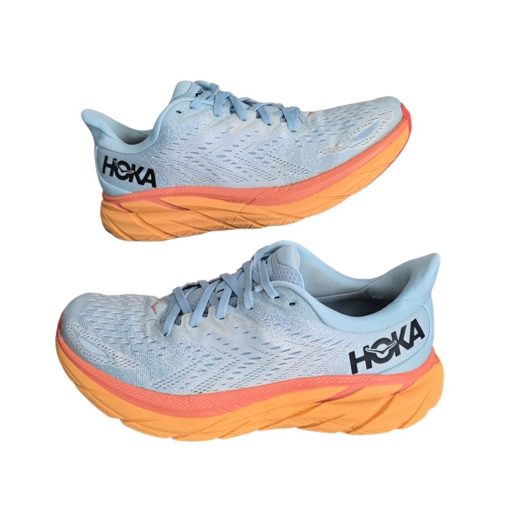 Hoka One One Clifton 8 Shoes Womens Size 10 Blue Orange Running Walking  Sneaker